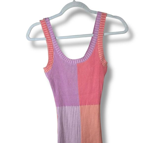 Lulus NWOT Radiant Personality Pink Color Block Ribbed Knit Sweater Midi Dress - Picture 5 of 9